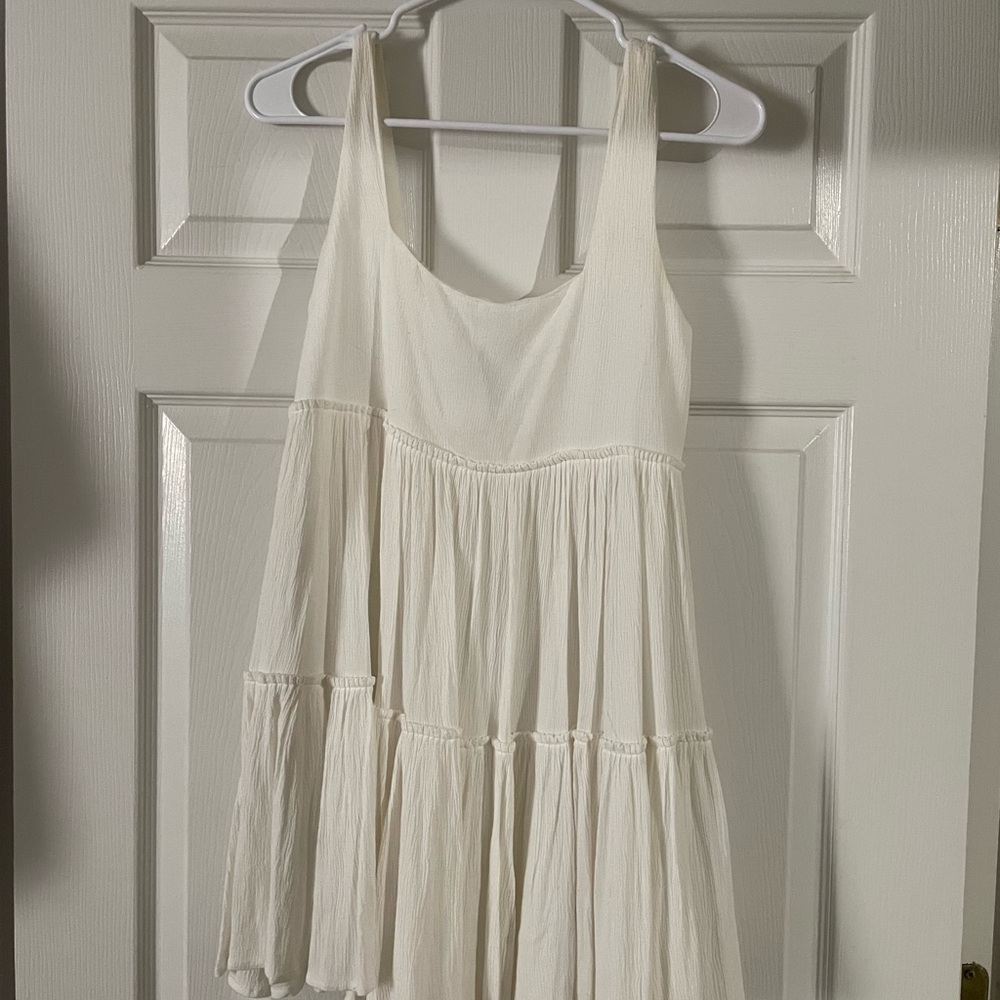 Forever 21 White Tiered Swing Square Neck Sundress